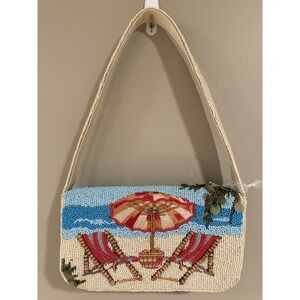 New Release Rare Beaded Beach Scene Chairs And Umbrella Shoulder Bag